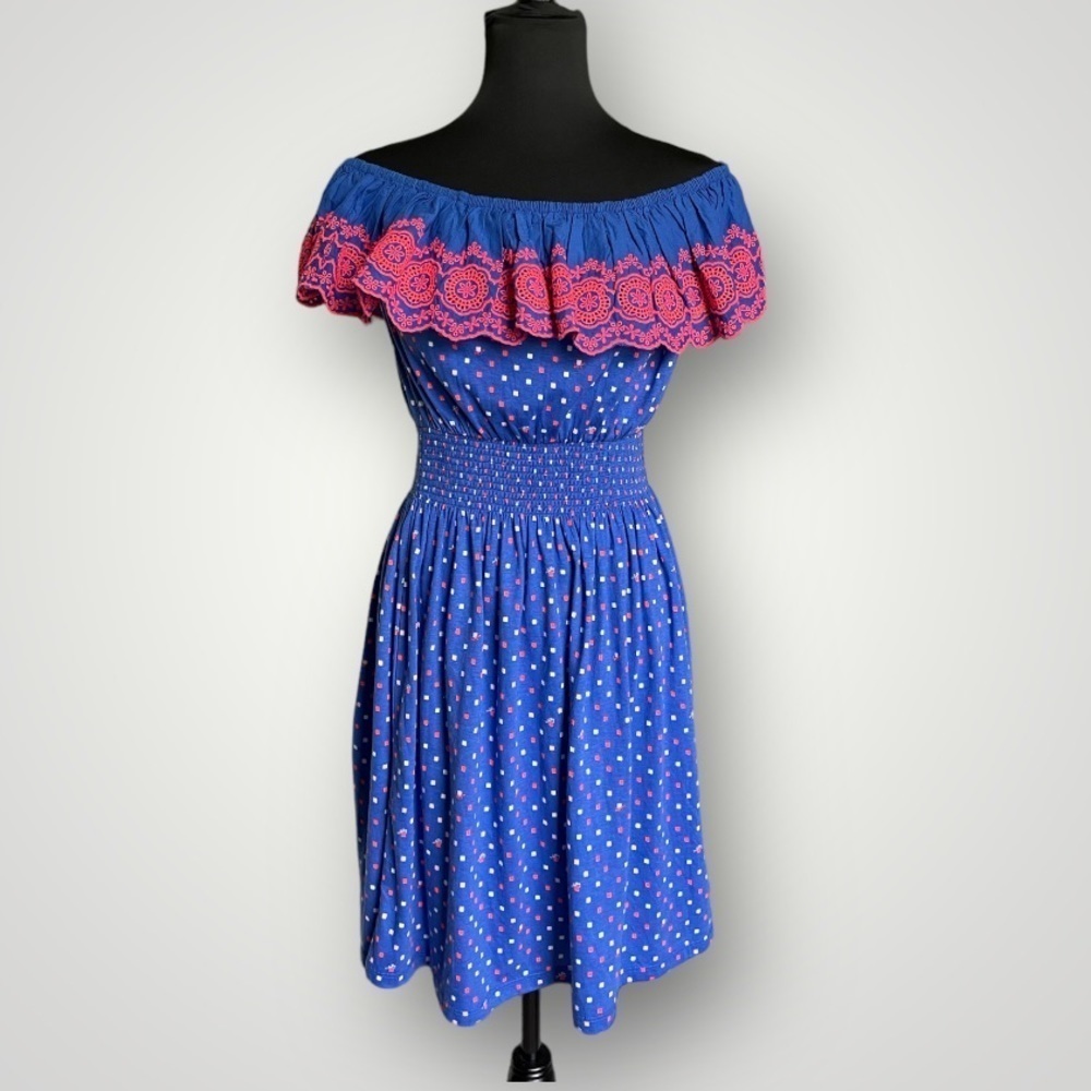 Lilly Pulitzer Kalama Off-Shoulder Dress Borealis Blue Pink | NWT | Small